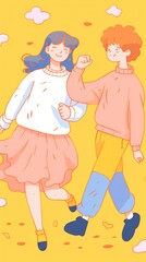 Doodle illustration young couple cartoon togetherness illustrated.