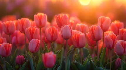 Blooming Beauty: Colorful Tulips at Sunset, generative ai
