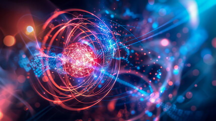 Obraz premium A colorful, abstract image of a red and blue sphere surrounded by a blue