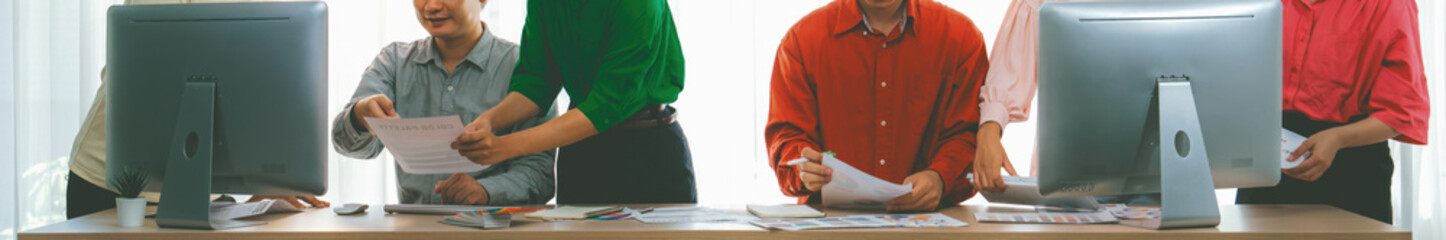 A cropped image of business group discuss about financial plan at meeting room. Successful business...