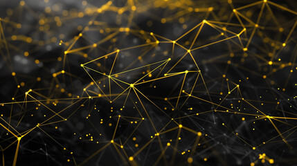 Abstract digital network yellow connections with glowing nodes on dark background