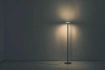A minimalist lamp casting a soft glow in a dark room.