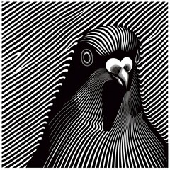 Close-up of a pigeon's head. Imitation sketch print in black and white coloring. Illustration for cover, postcard, greeting card, interior design, decor or print. - 796980975