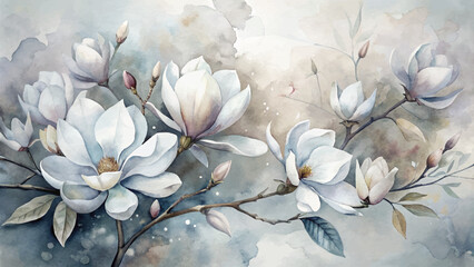 Watercolor background magnolia blossoms