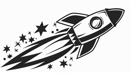 Stencil for children's art. Takeoff of a rocket for research into outer space. Illustration for cover, card, postcard, interior design, banner, poster, brochure or presentation. - 796982955