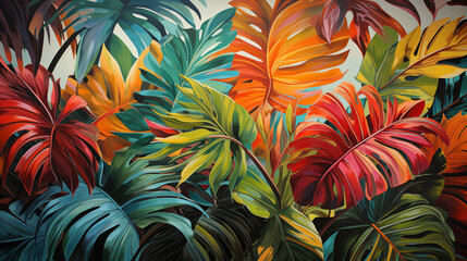 Colorful palm leaves background