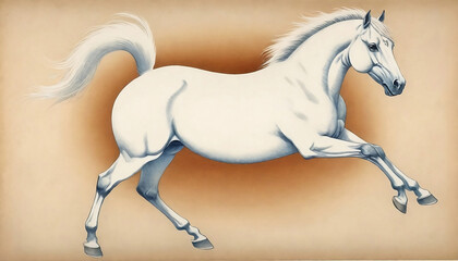 Vintage traditional Japanese painting white horse . Painting on old paper wallpaper background banner created with generative ai	