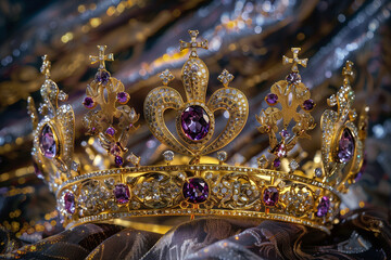 Regal golden crown with amethysts and diamonds