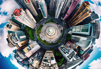 'Downtown planet Financial Hong city strict Asia skyscraper buildings view business Panorama rise...