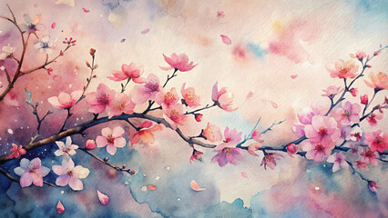 Watercolor background japanese cherry