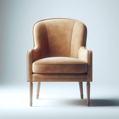 Elegant beige armchair on a simple light background, minimalist interior concept.