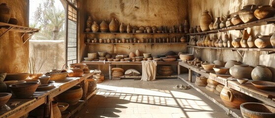 A room full of pottery with a lot of different shapes and sizes