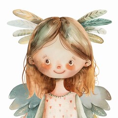 Cute cartoon character angel with wings. Nursary art.