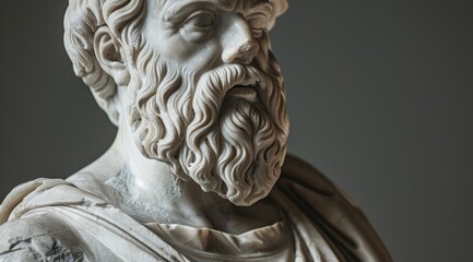 Close-up of an ancient philosopher's marble statue
