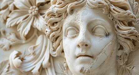 Detailed Sculpture of a Classical Face with Intricate Hair