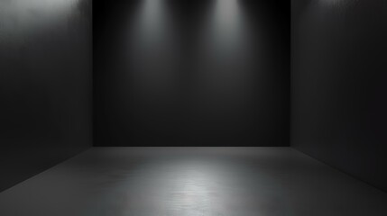 3d render of empty black studio room with white wall and floor