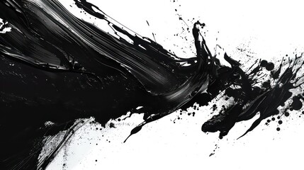 Messy ink background. Black on white texture. Abstract textured brush strokes art. Minimalistic design background. Modern illustration for graphic projects, posters, flyers, banners.