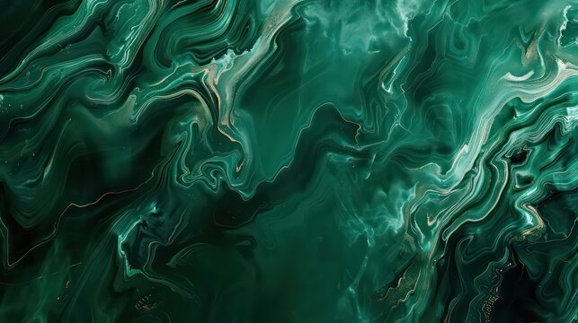 Amazing abstract dark green texture. 3d vertical banner emerald royal color. Oil marble picture with glowing effect. Wavy fluid trendy modern background