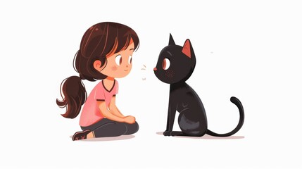 Vector illustration of cute cat and a child