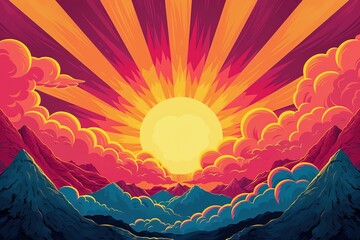 Vibrant Sunrise Over Mountain Peaks