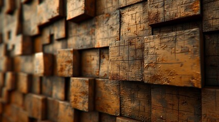 A wall made of wooden blocks with a brown color