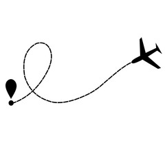 Icon of air plane flight route with start point and dash line trace