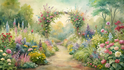 Wildflower watercolor background with rustic elegance