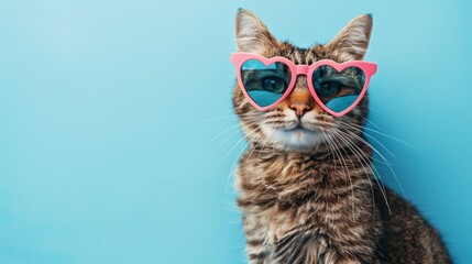 Funny cute cat wearing heart shape sunglasses