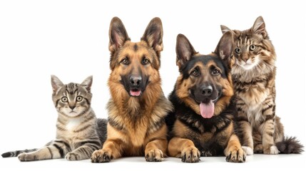 Cute dog and cat with plain background.