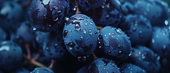 Close-up of berries of dark bunch of grape with white 
