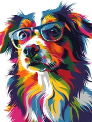 Vibrant, Colorful Pop Art Portrait of Dog with Glasses. - 796992753