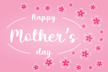 Mother's day greeting wishing card Happy Mothers day Banner with white gradient flowers border Pink magenta background Elegance spring design Horizontal backdrop cute blooming flora frame Flat style