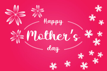 Mother's day greeting wishing card Happy Mothers day Banner with white gradient flowers Pink magenta background Elegance spring design Horizontal backdrop of cute blooming flora frame Flat style