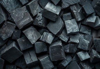 Close-up of Stacked Black Cubes with Textured Surfaces
