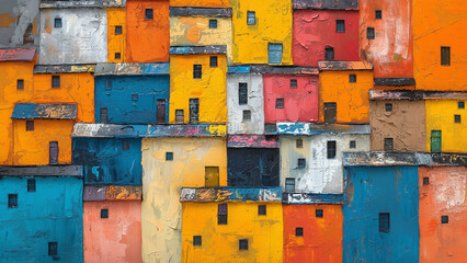 rows of colorful buildings, homes in favella 