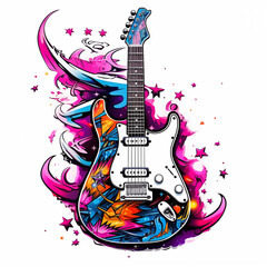 guitar, tattoo sketch in old school style, isolated on white background - obrazy, fototapety, plakaty
