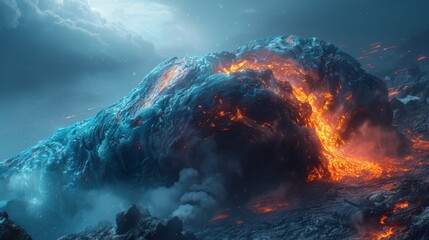 Fototapeta na wymiar Stunning image of a bioluminescent deep-sea creature against a dynamic ocean and volcanic background