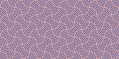 Japanese seamless pattern in oriental geometric traditional style.Circle ornament.Blue abstract asian creative motif. Vintage tiger.