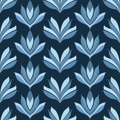 Blue luxury vector seamless pattern. Ornament, Traditional, Ethnic, Arabic, Turkish, Indian motifs. Great for fabric and textile, wallpaper, packaging design or any desired idea.