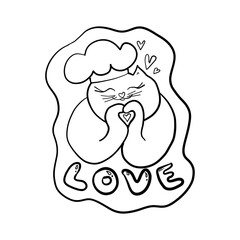 Cute Cat Chef, Sending Love with a Heart, Vector Illustration