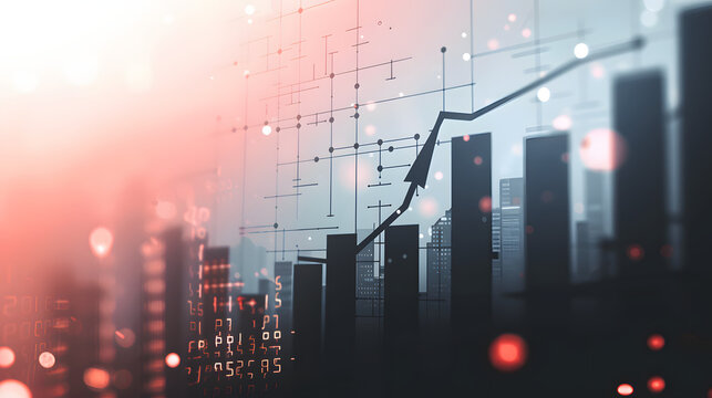 A black arrow soaring on an upward moving scatter plot. with the background showcasing diverse plots and data
