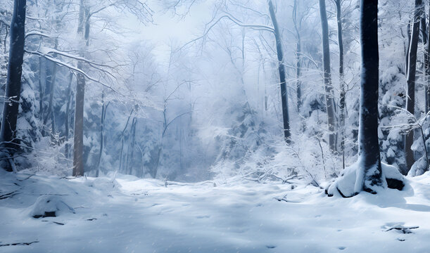 Snowfall background winter forest background snow falling in the forest winter road snowing forest blizzard winter scene snow in the forest