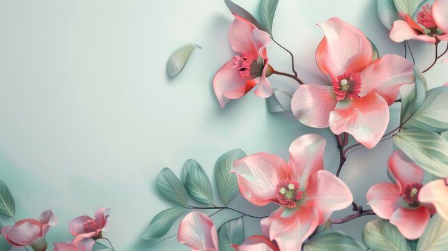 Fototapeta Flowers in the style of watercolor art. Luxurious floral elements, botanical background or wallpaper design, prints and invitations, postcards