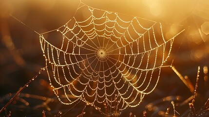Captivating Sparkle of Early Morning Spider Web, generative ai