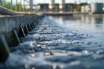 Water treatment plant purifying industrial wastewater before its released into environment. Concept Water Treatment, Industrial Wastewater, Environmental Protection, Purification Process