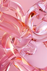 Abstract geometric pink background with glass spiral tubes, flow clear fluid with dispersion and refraction effect, crystal composition of flexible twisted pipes, modern 3d wallpaper, design element