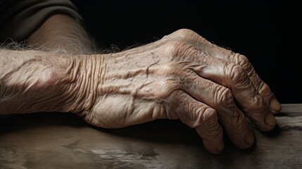 Aging hands: a detailed depiction of an elderly hand with visible veins and mature skin