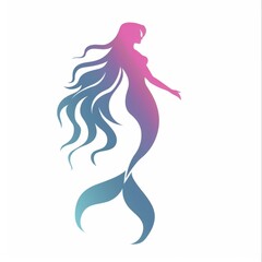 Vector illustration silhouette of a beautiful mermaid with soft prismatic iridescent rainbow gradient colors.