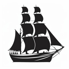 Black silhouette of a sailing boat over white background. Logo.