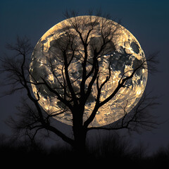 Full moon through trees. Great for backgrounds, spooky scenes, tranquil scenes, mystery, forest, adventure and more. 